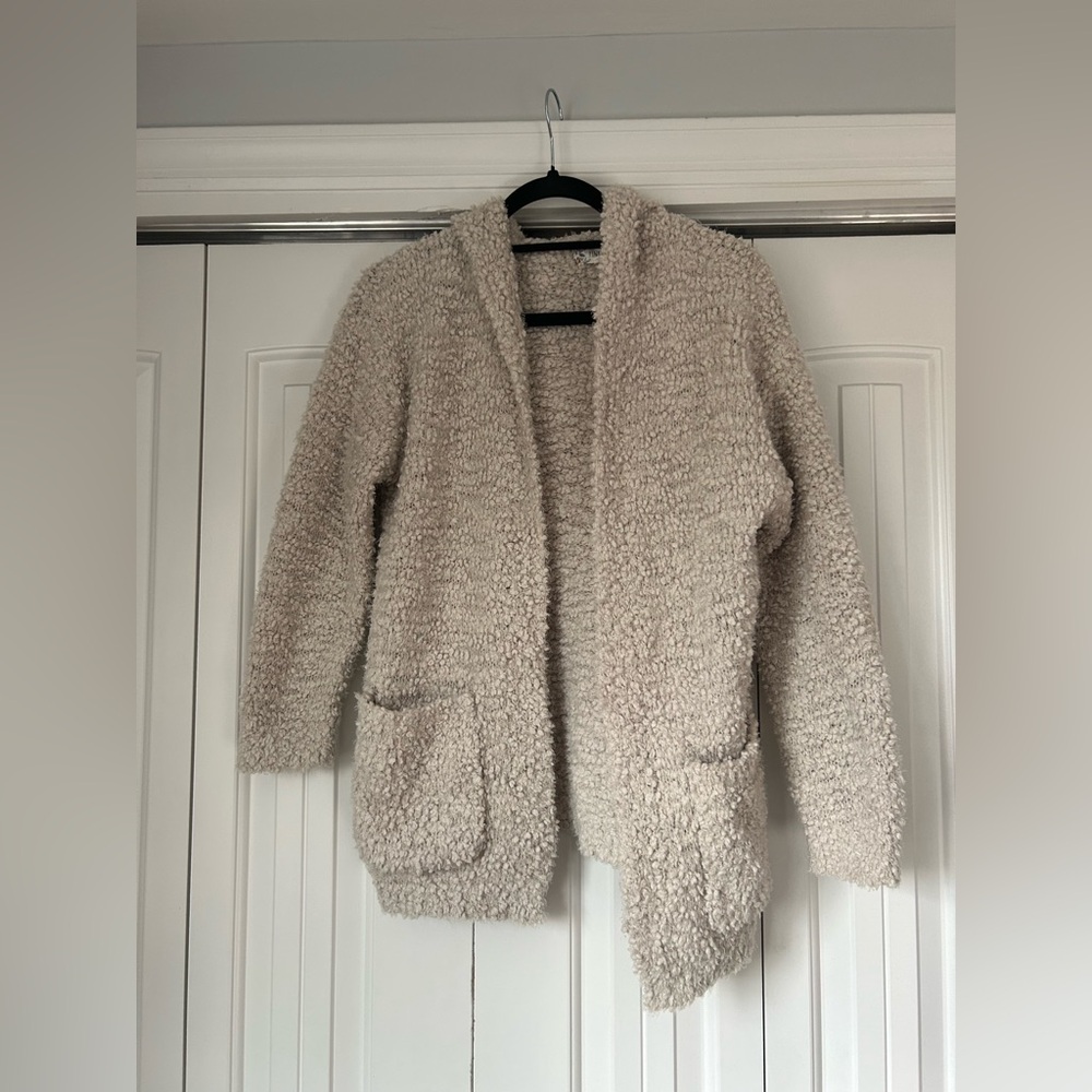 Pink Rose Textured Cream Cardigan